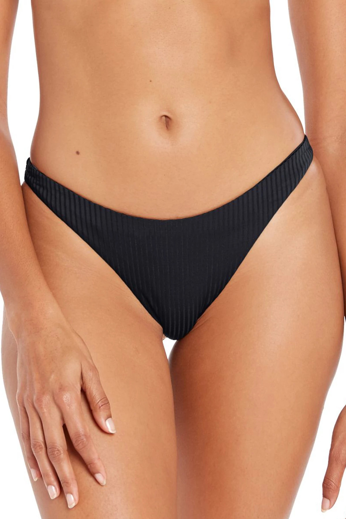 BLACK ECORIB California High Leg Brazilian Bikini Bottom image number 1