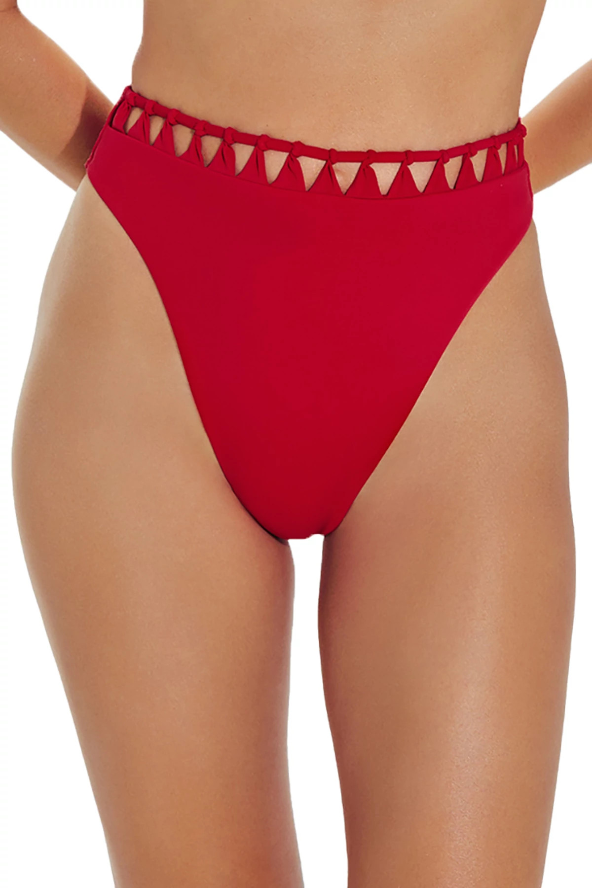 AMBRA RED Leeza Banded High Waist Bikini Bottom image number 1