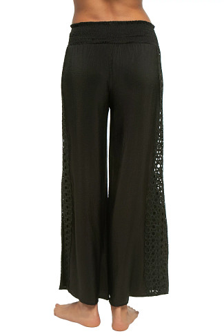 BLACK Crochet Inset Smocked Wide Leg Pants