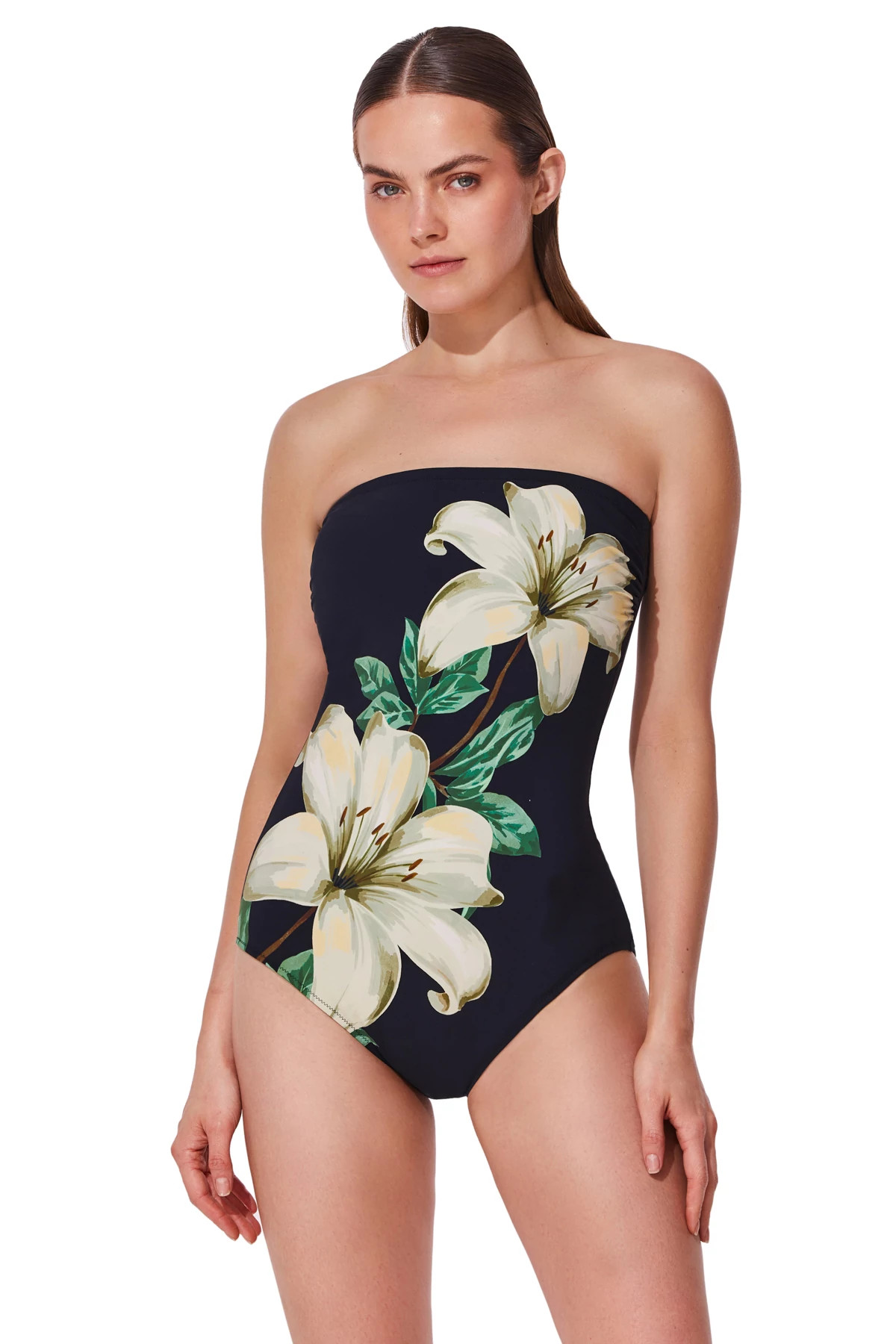 BLACK/CREAM Yuri Floral Bandeau One Piece Swimsuit image number 1