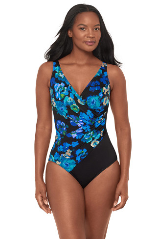 BLACK/MULTI Oceanus Draped One Piece Swimsuit