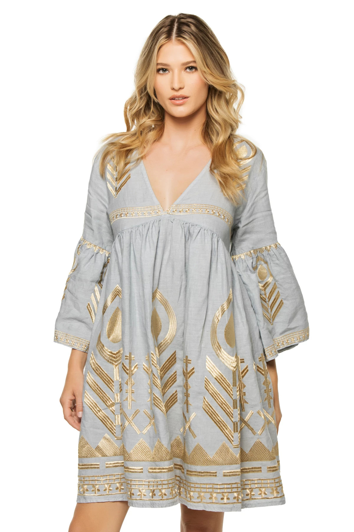 LIGHT GREY GOLD Embroidered Metallic Mini Dress image number 1