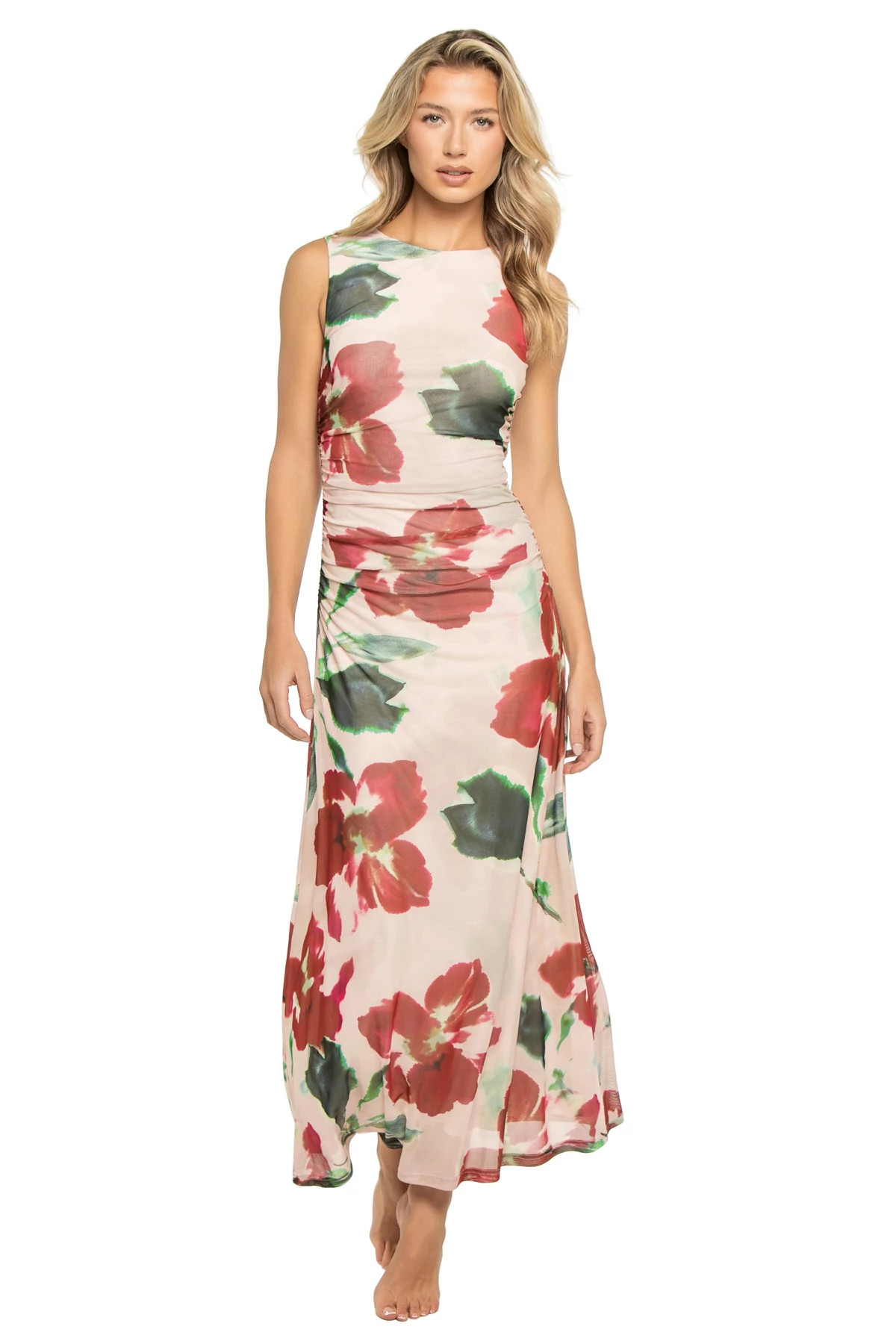 RED FLORAL Arabella Midi Dress image number 1