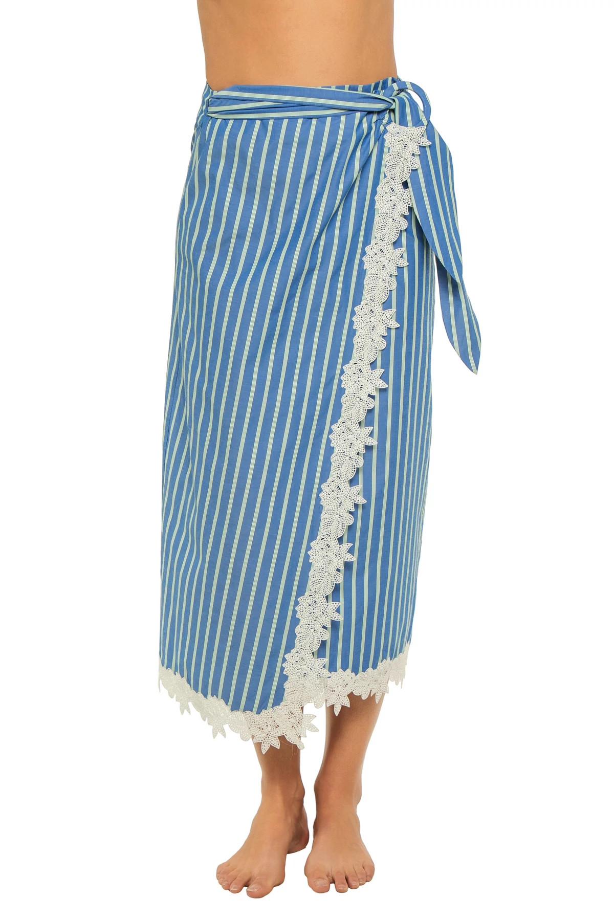 BLUE STRIPES Loren Striped Lace Trim Midi Skirt image number 1