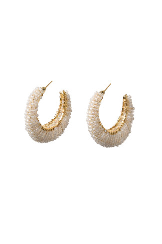 WHITE Pearl Hoop Earrings