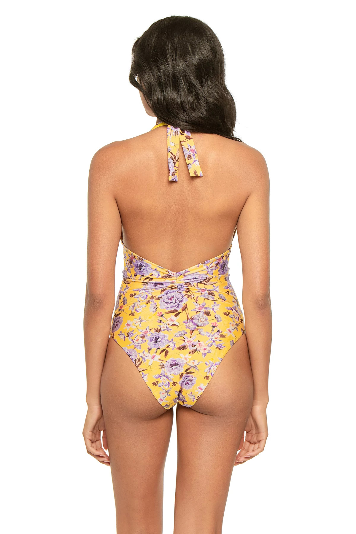 YELLOW Peony Plunge One Piece Swimsuit image number 2