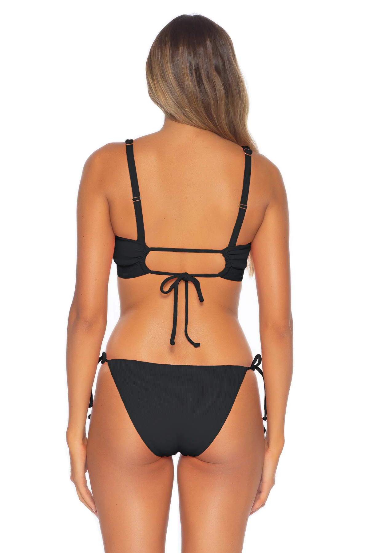 BLACK Zoe Ribbed Bralette Bikini Top (D+ Cup) image number 2