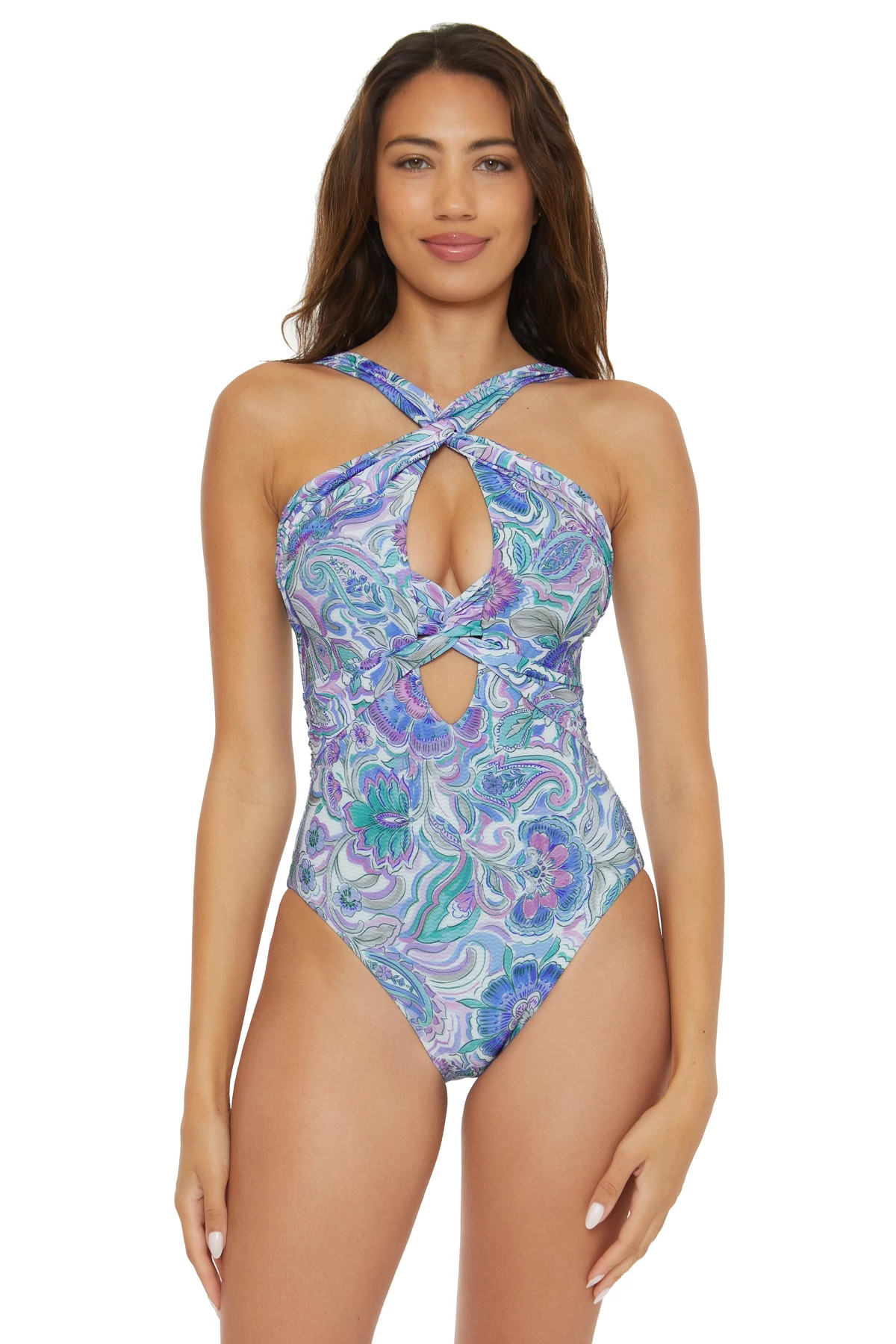 MULTI Gracelyn High Neck Plunge One Piece Swimsuit image number 1