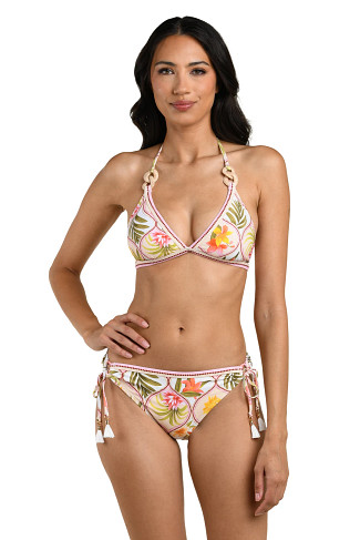 MULTI Floral Raffia Ring Halter Bikini Top