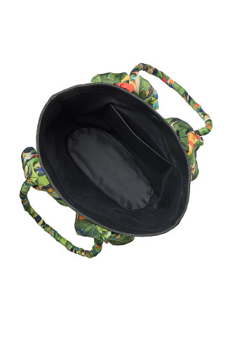 BLACK Tropical Scarf Raffia-Style Tote