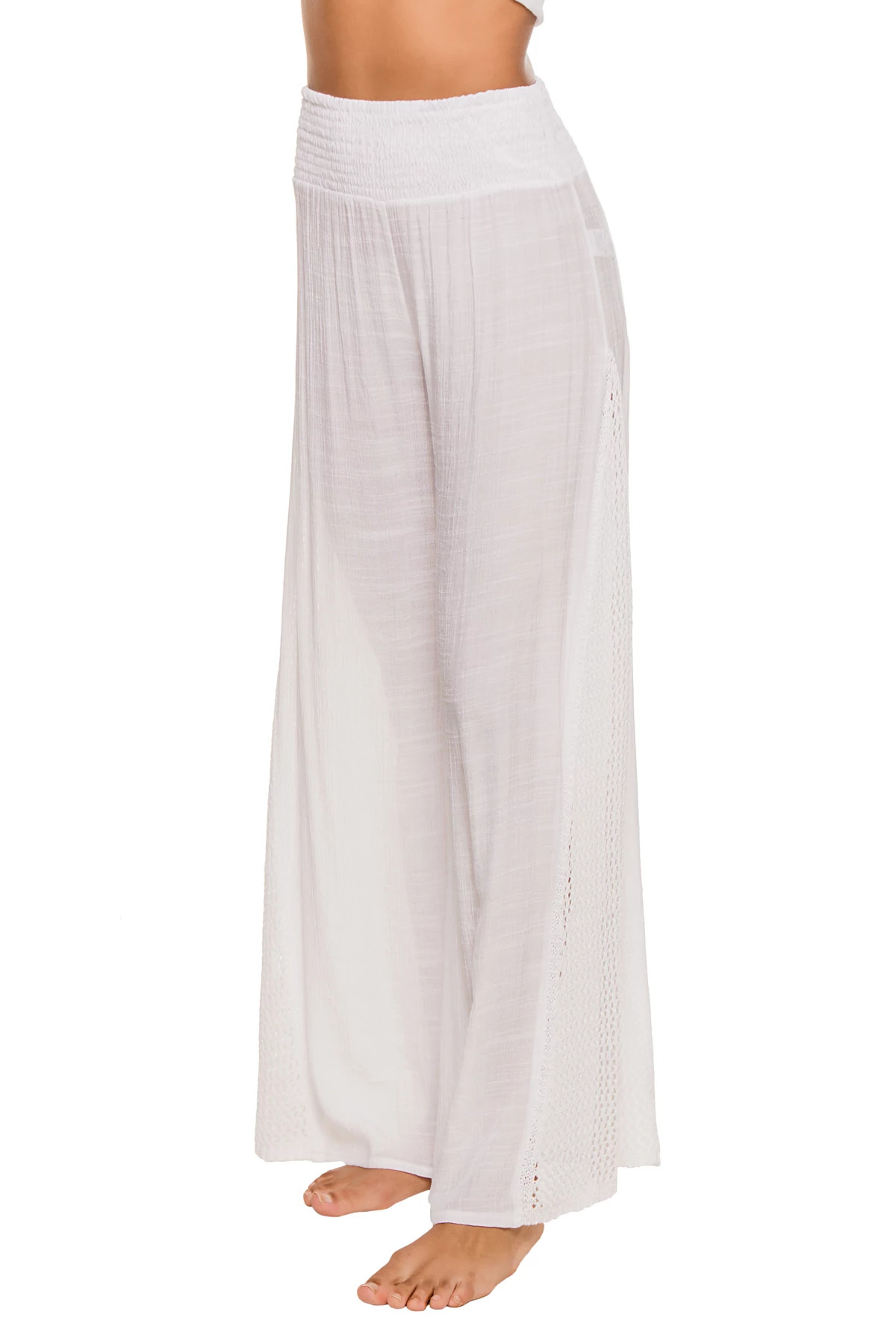 WHITE Crochet Smocked Pants image number 1
