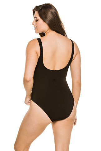 BLACK/GOLD Lucy Lace Up Plunge One Piece Swimsuit