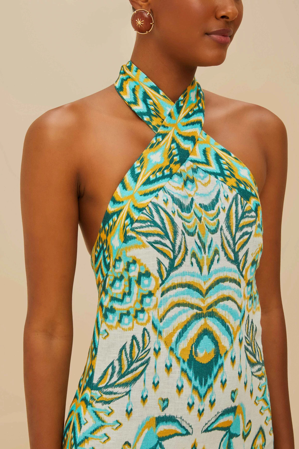 TROPICAL TAPESTRY OFF-WHITE Tropical Tapestry Linen Maxi Dress image number 3