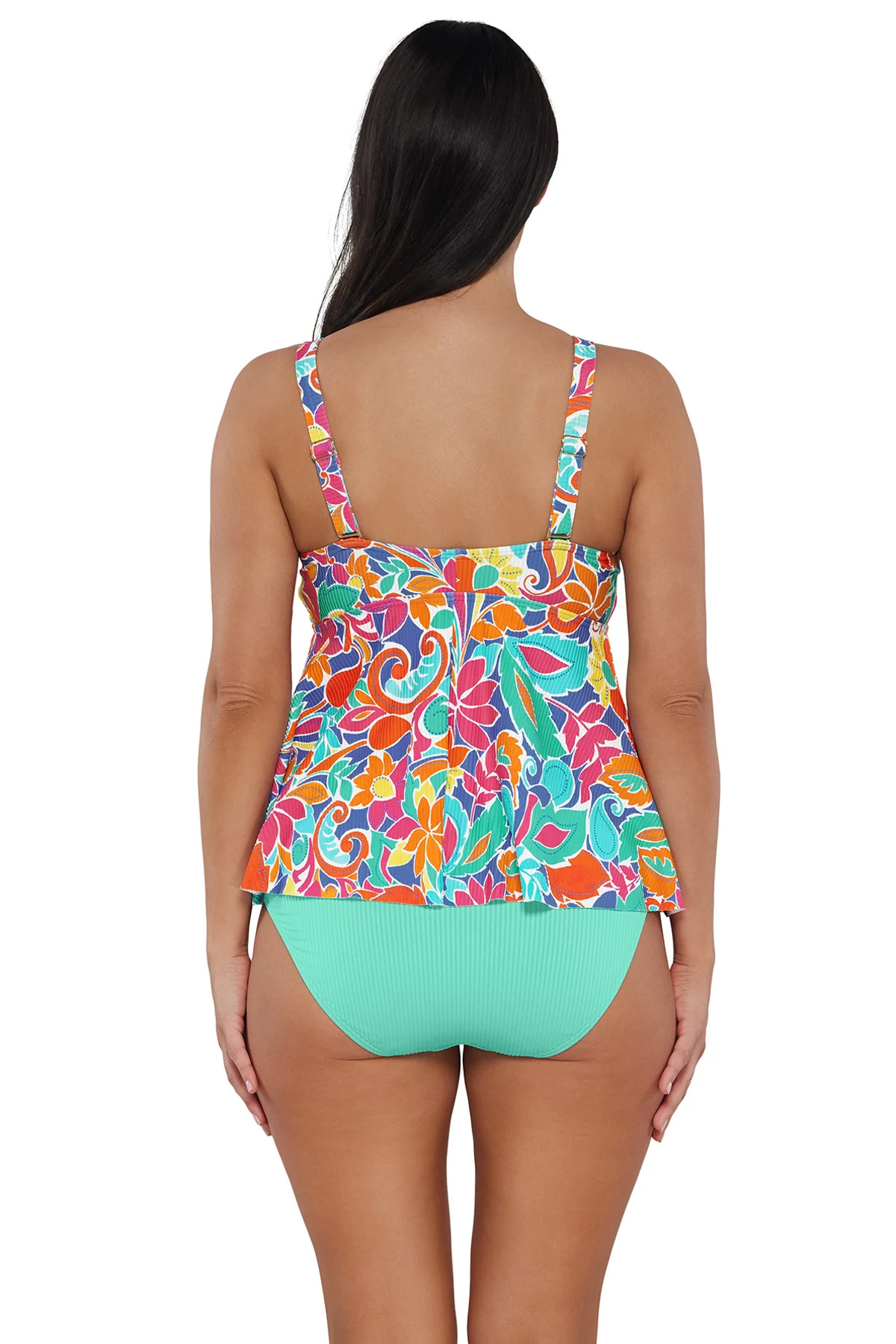 FESTIVE FLORAL SANDBAR RIB Marin Tankini Top image number 3