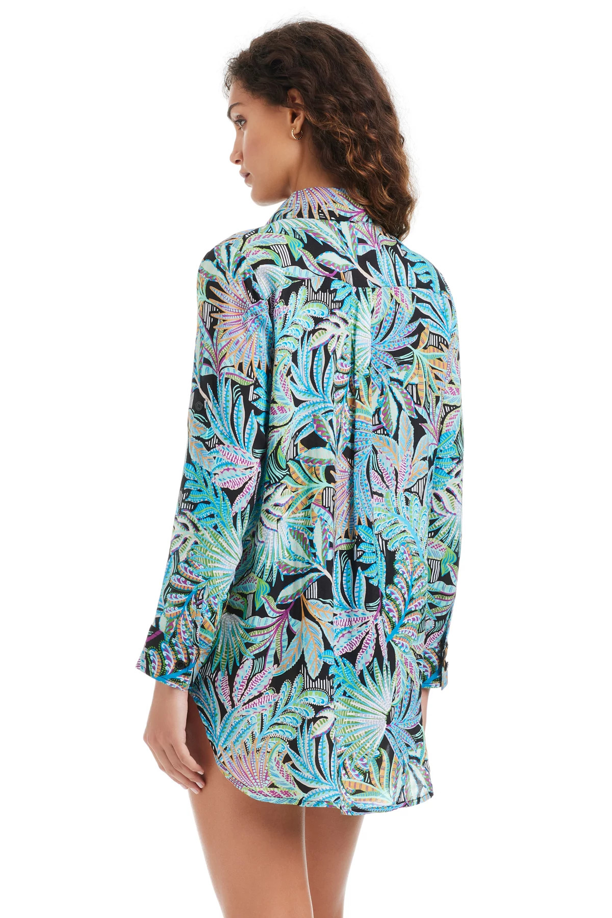 BLACK MULTI Button Down Shirt Dress image number 2