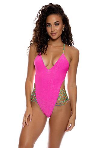 MULTI GREEN Reversible Strappy Plunge One Piece Swimsuit