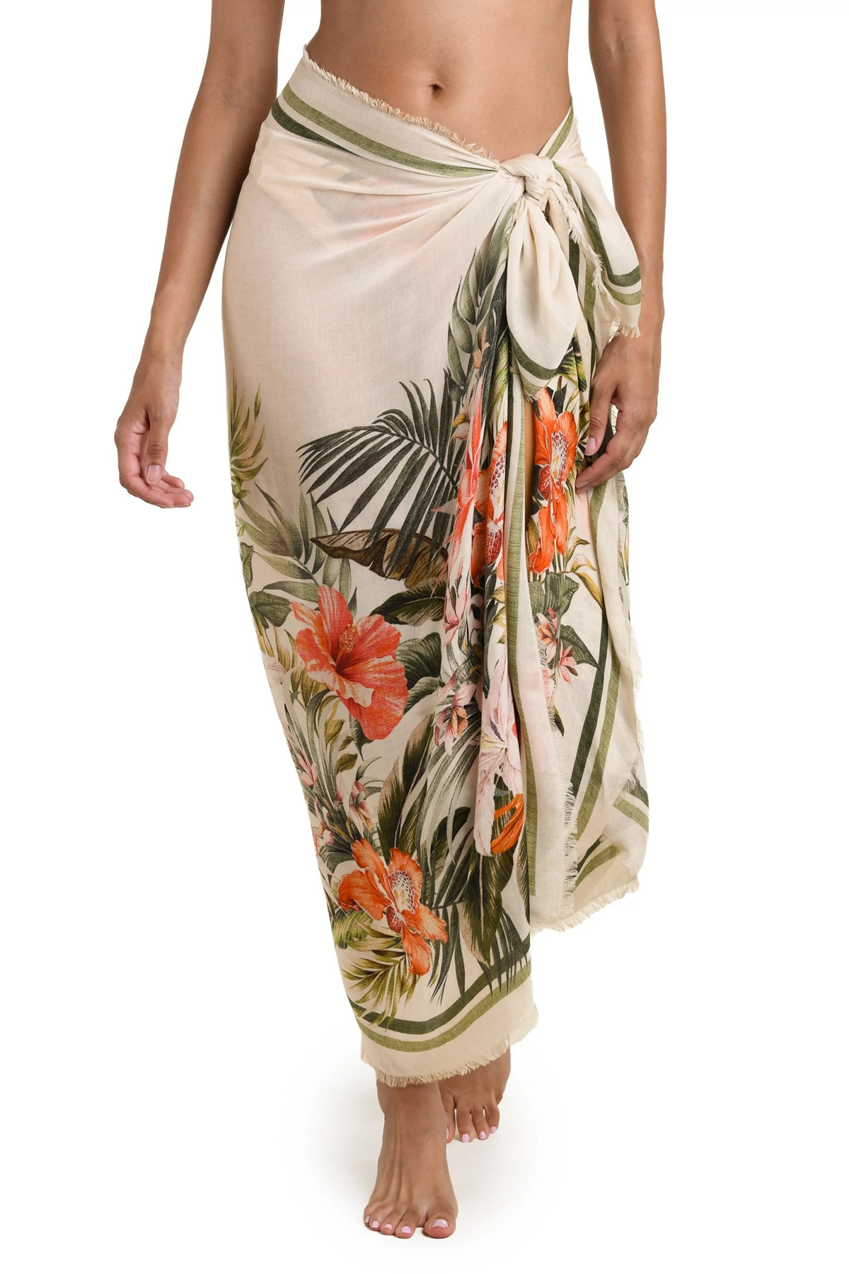 CHAMPAGNE Palm Print Sarong Cover Up image number 1