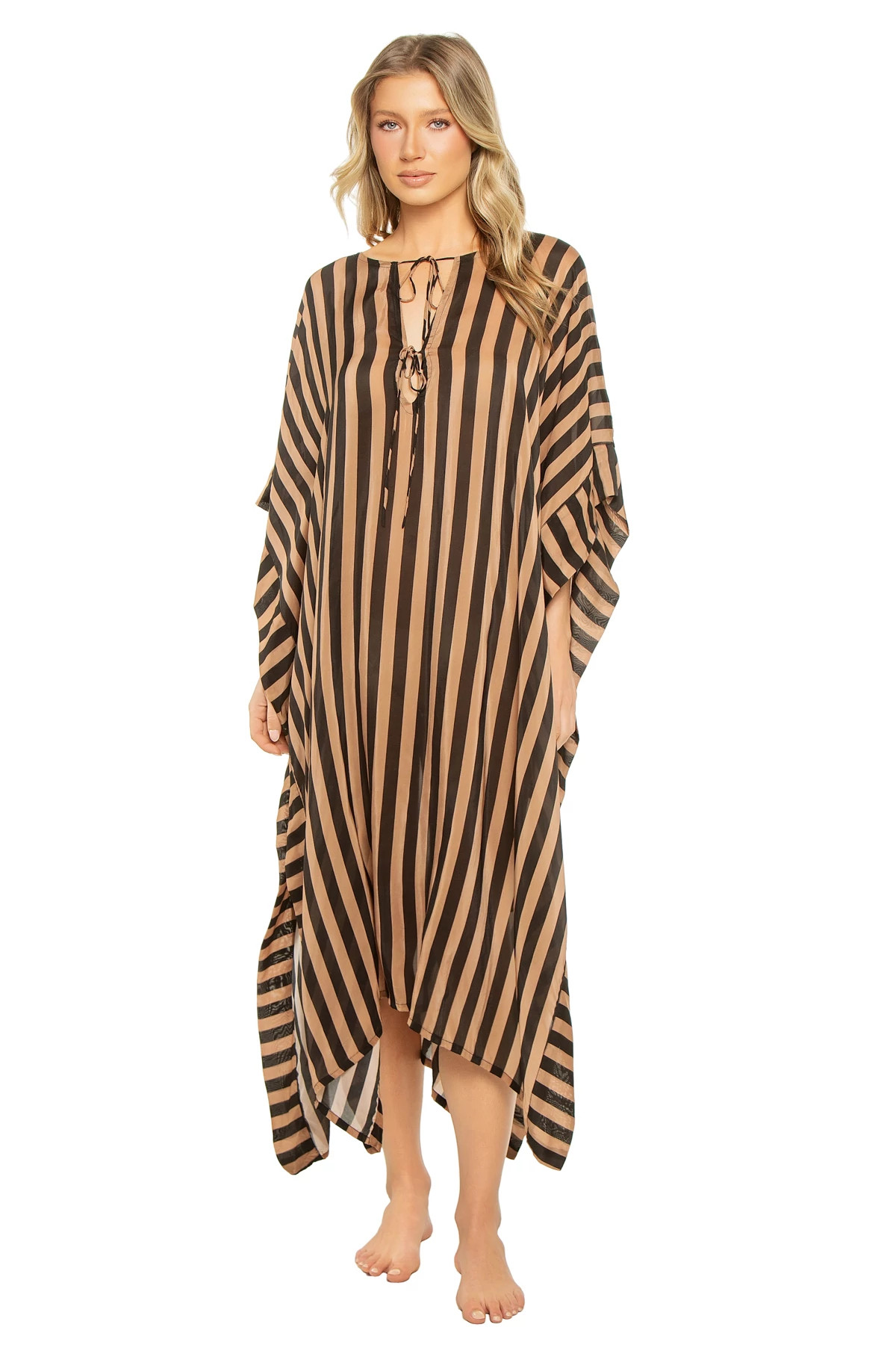 THICK STRIPE BLACK AND TAN Paulina Caftan image number 1