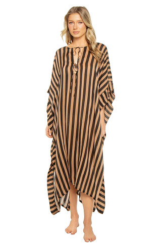 THICK STRIPE BLACK AND TAN Paulina Caftan