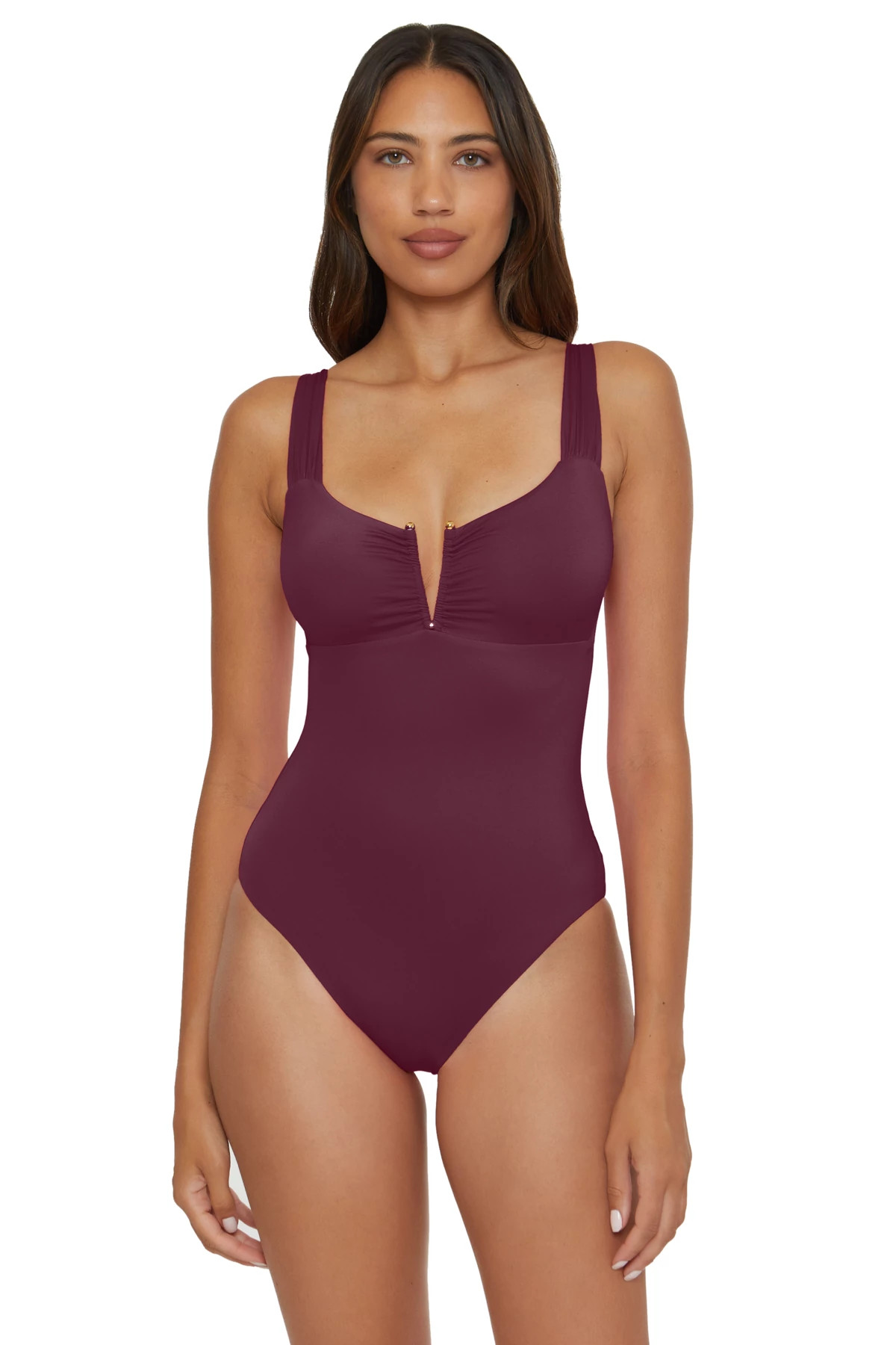 AUBERGINE Viviana V-Front One Piece Swimsuit image number 1