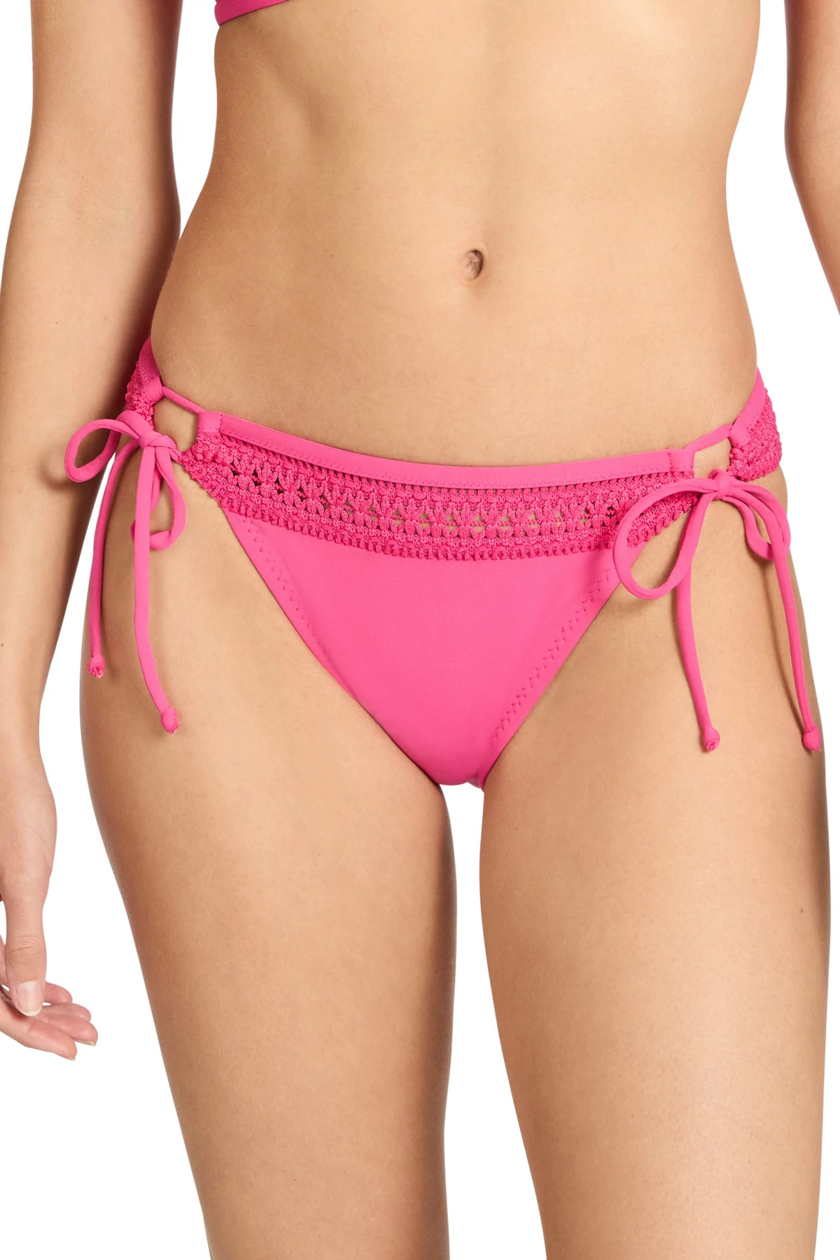 STRAWBERRY Crochet Trim Loop Tie Bikini Bottom image number 1