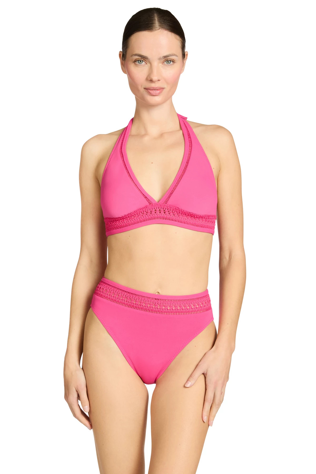 STRAWBERRY Crochet Trim Halter Bikini Top image number 1