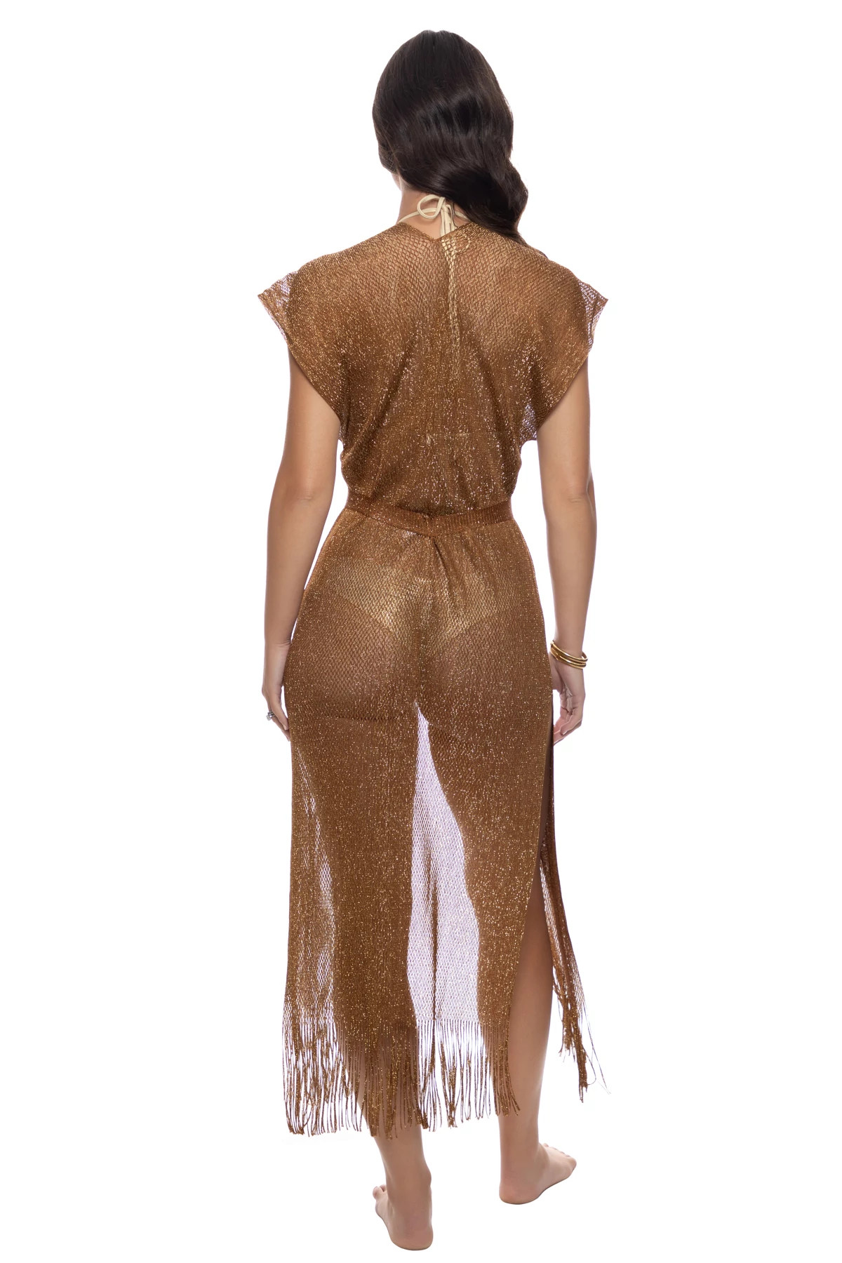 BROWN/GOLD Fringe Long Kimono image number 2