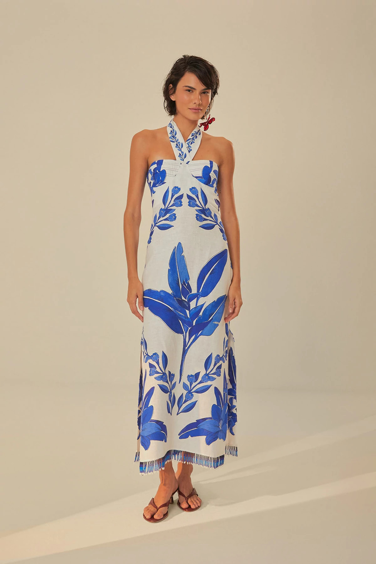 BLUE YARD OFF-WHITE Blue Yard Halter Maxi Dress image number 3