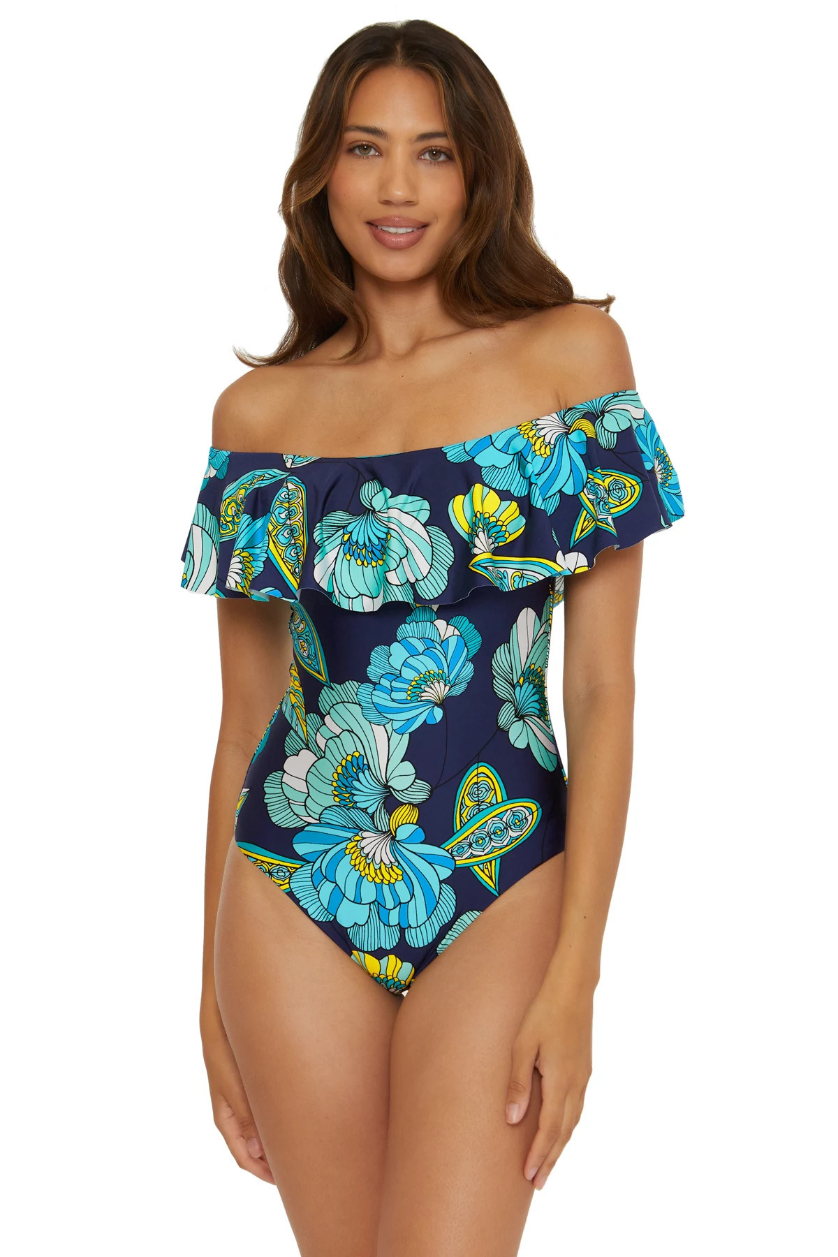 MULTI Off-The-Shoulder Ruffle One Piece Swimsuit image number 1