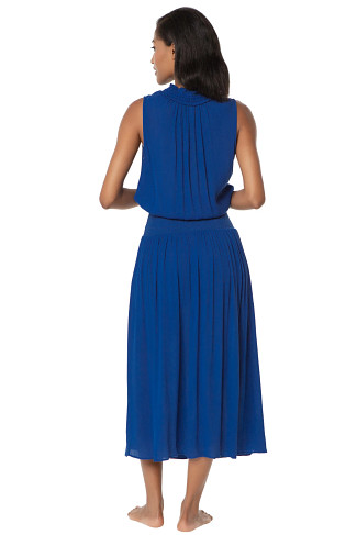 HAMPTONS BLUE Split Neck Smocked Waist Maxi Dress