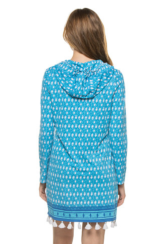 BLUE AND WHITE Palm Valley Hooded Cover Up