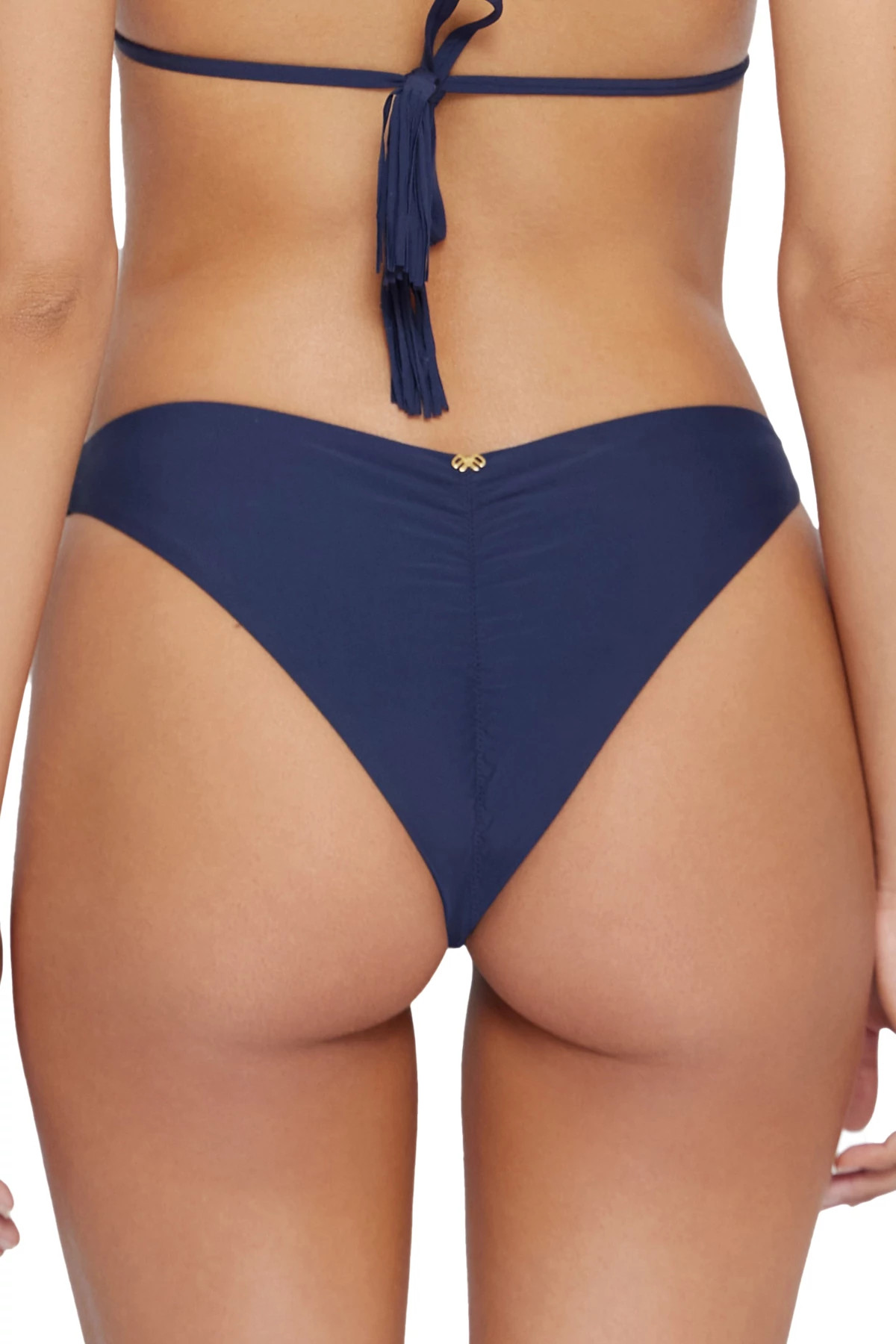 NAVY Ruched Brazilian Bikini Bottom image number 2
