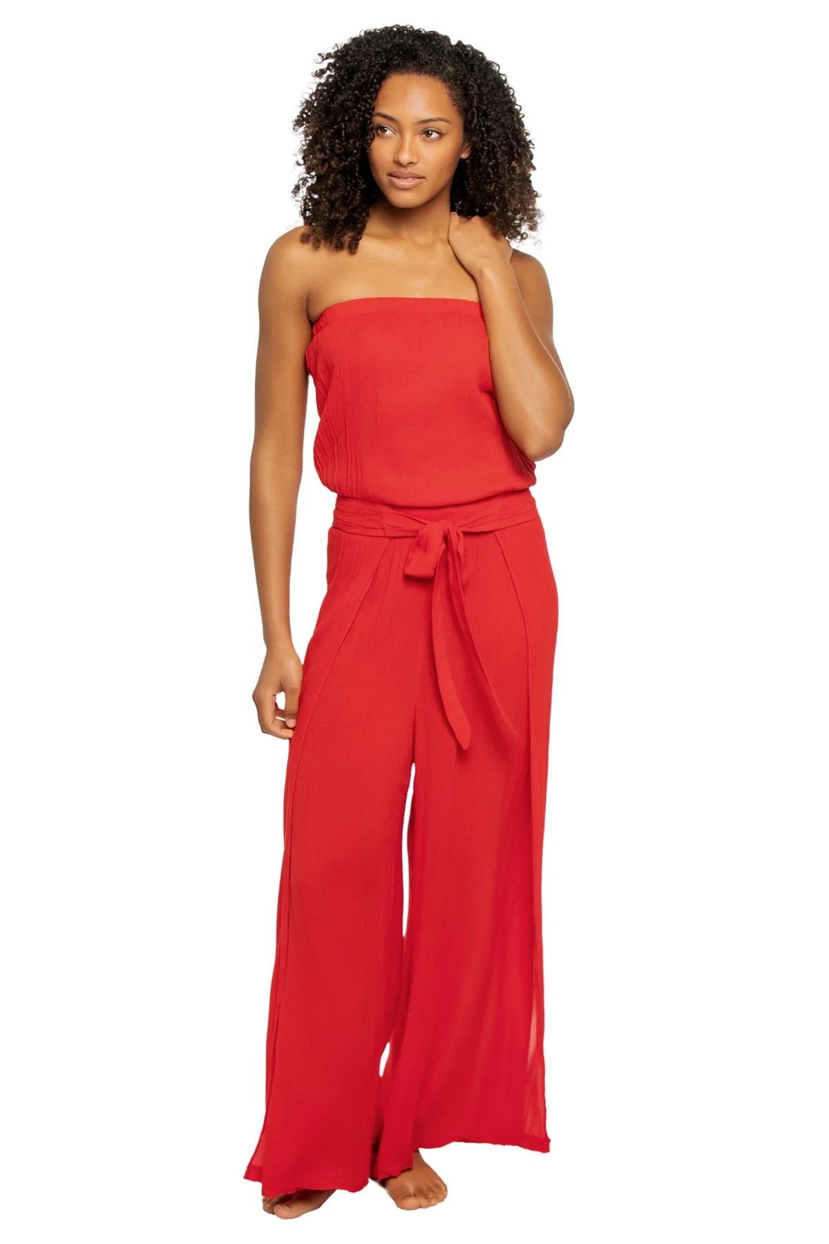 RED Strapless Jumpsuit image number 1