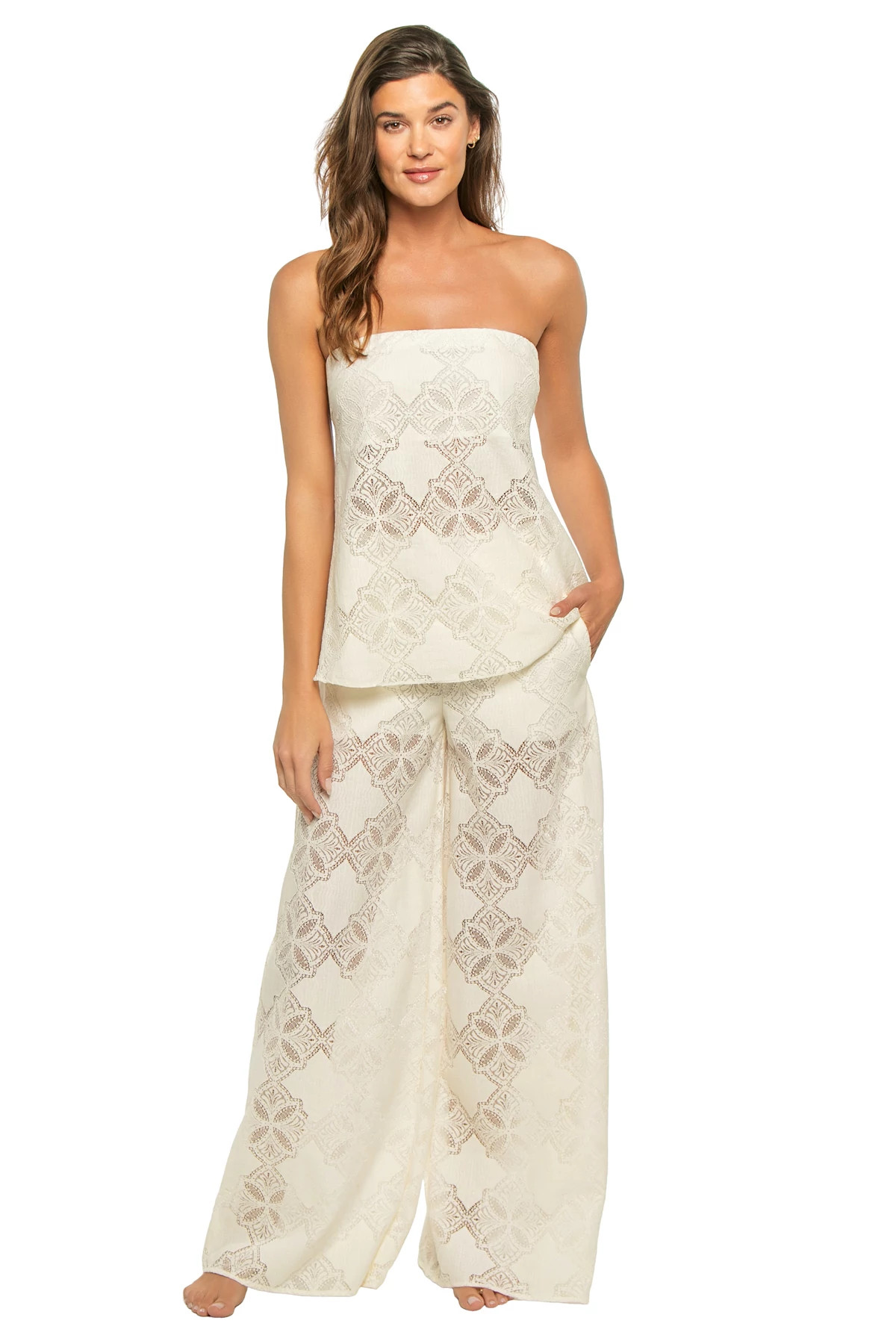 FLORAL MEDALLION Yassi Lace Strapless Top image number 1