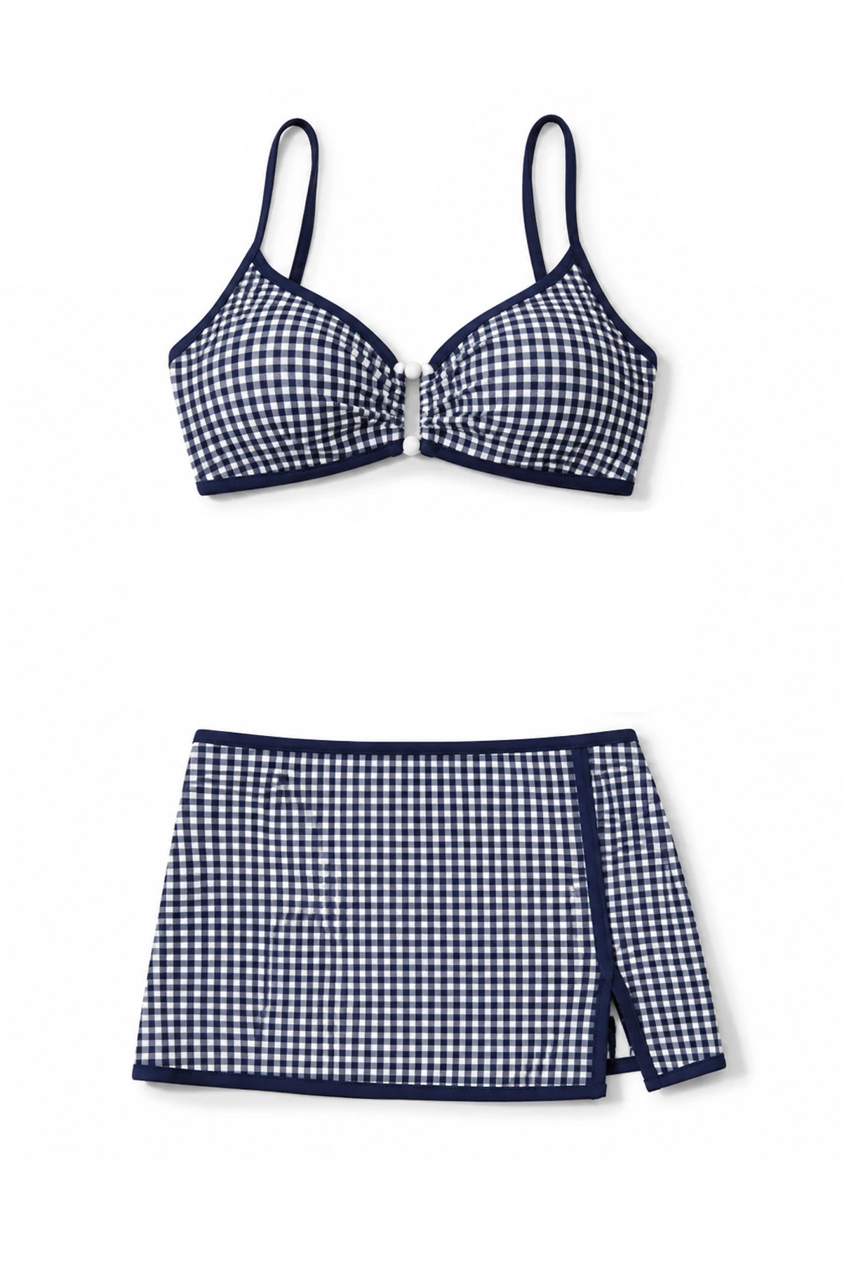 NAVY MOOD Gingham Skirted Bikini Bottom image number 3