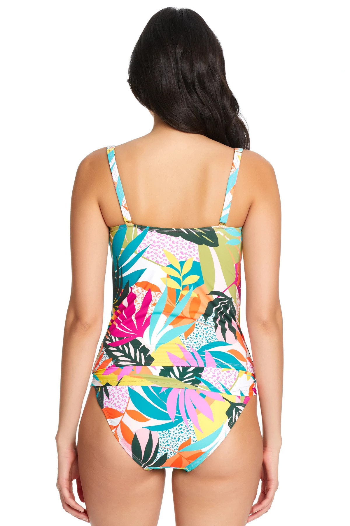 MULTI Tropical Tie Front Over The Shoulder Tankini Top image number 2