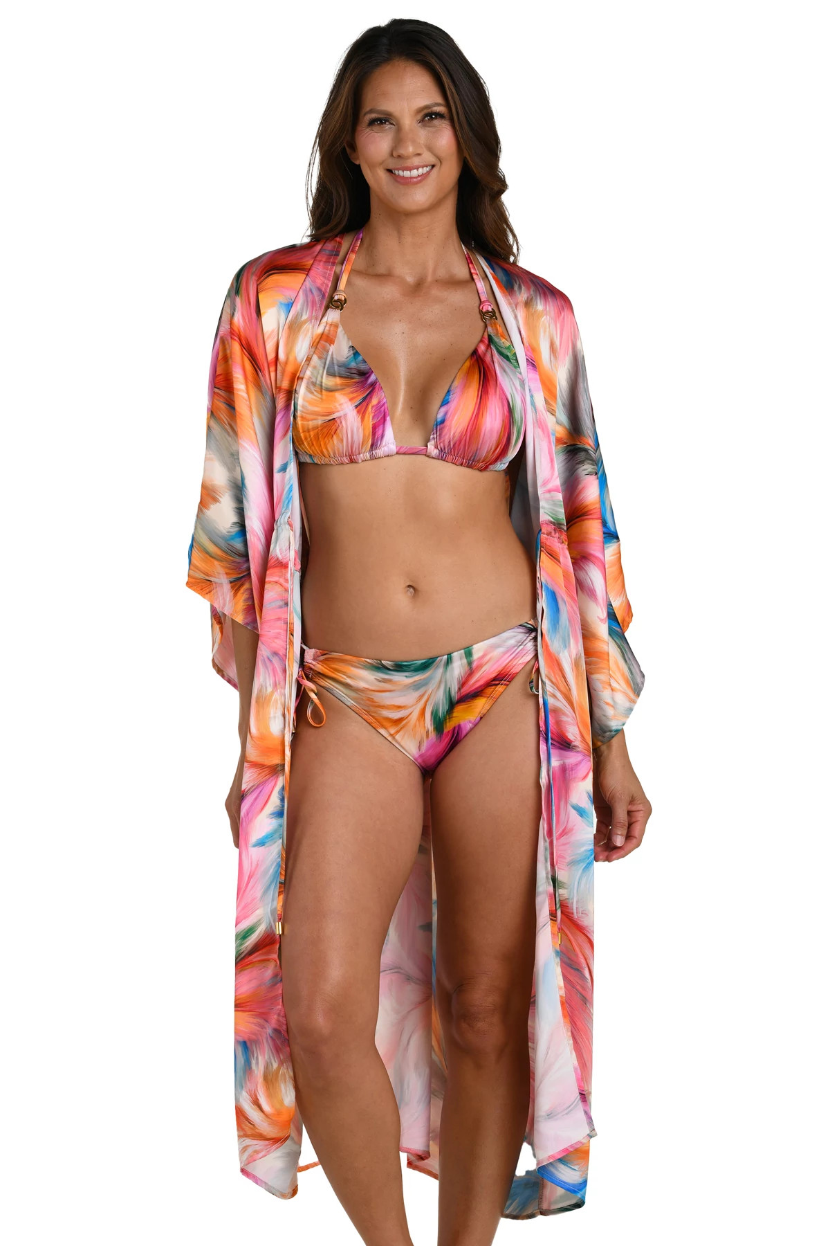 MULTI Feathered Impressions Front Tie Kimono image number 3