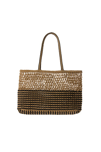 BLACK/TAN Brazil Woven Tote Bag