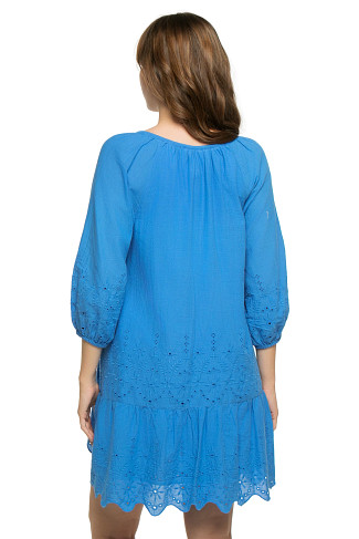 PARADISO BLUE Eyelet Cove Mini Dress