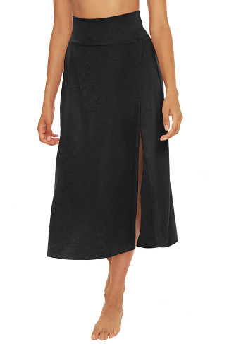 BLACK Smocked Midi Skirt