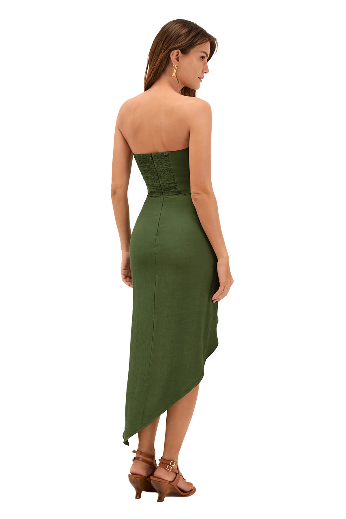 GREEN Noa Strapless Wrap Midi Dress image number 2