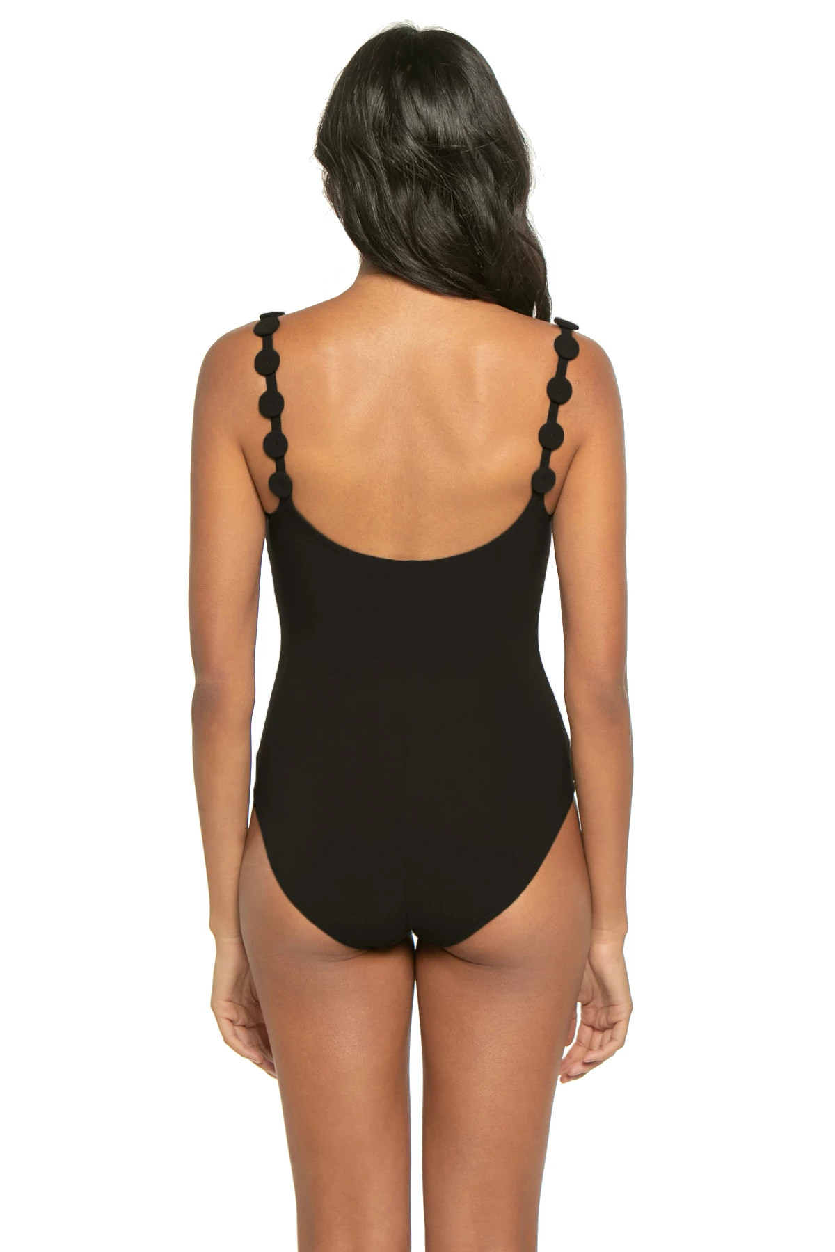 BLACK Sadie Button Strap Underwire One Piece image number 2