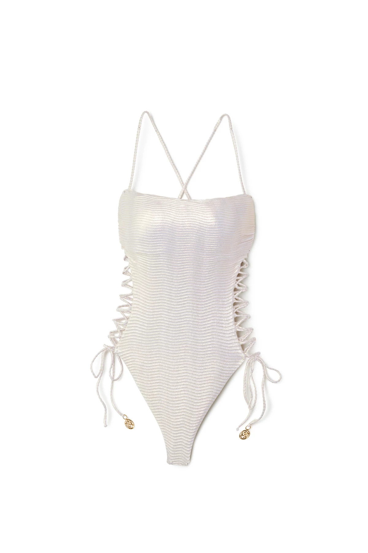 White Lace Up Back One Piece Swimsuit