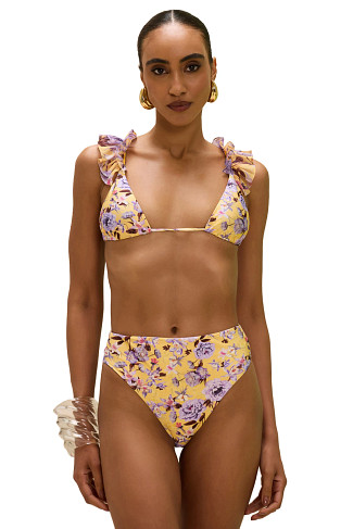 YELLOW Peony Ruffle Triangle Bikini Top