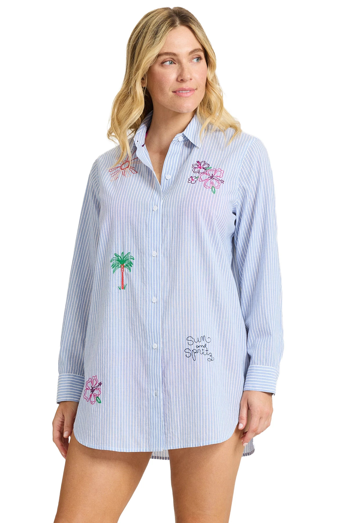 PARADISO BLU Cotton Embroidered Shirt Cover Up image number 1