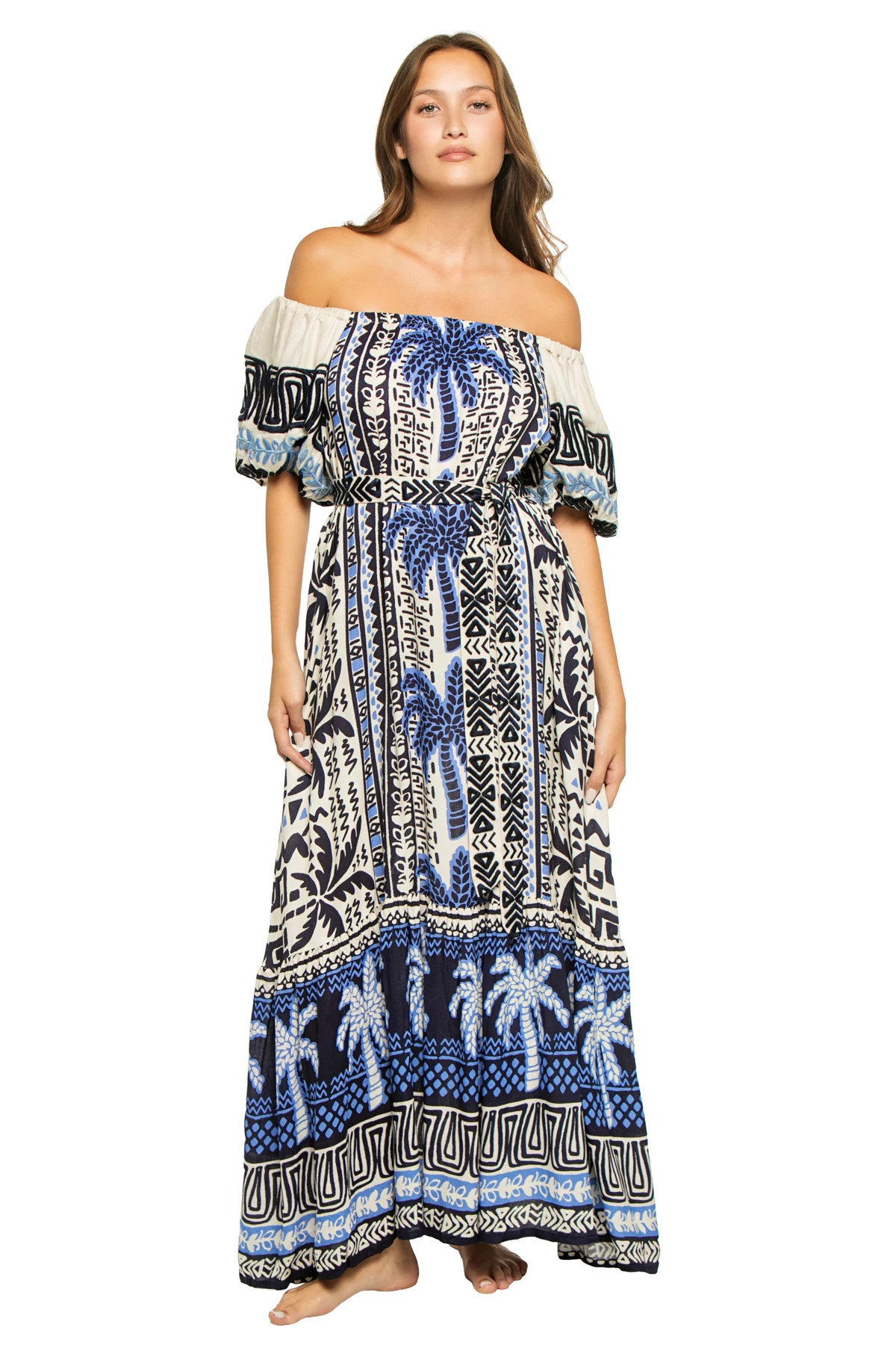 MULTI Embroidered Palm Maxi Dress image number 1