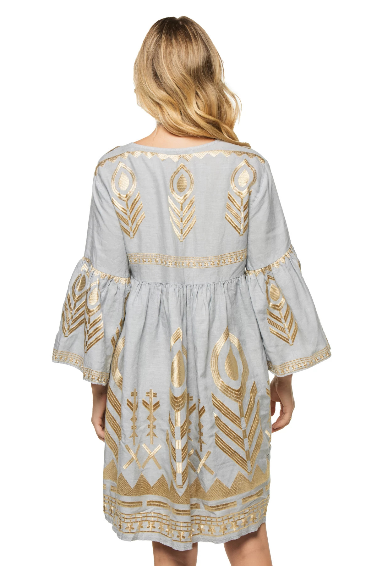LIGHT GREY GOLD Embroidered Metallic Mini Dress image number 2