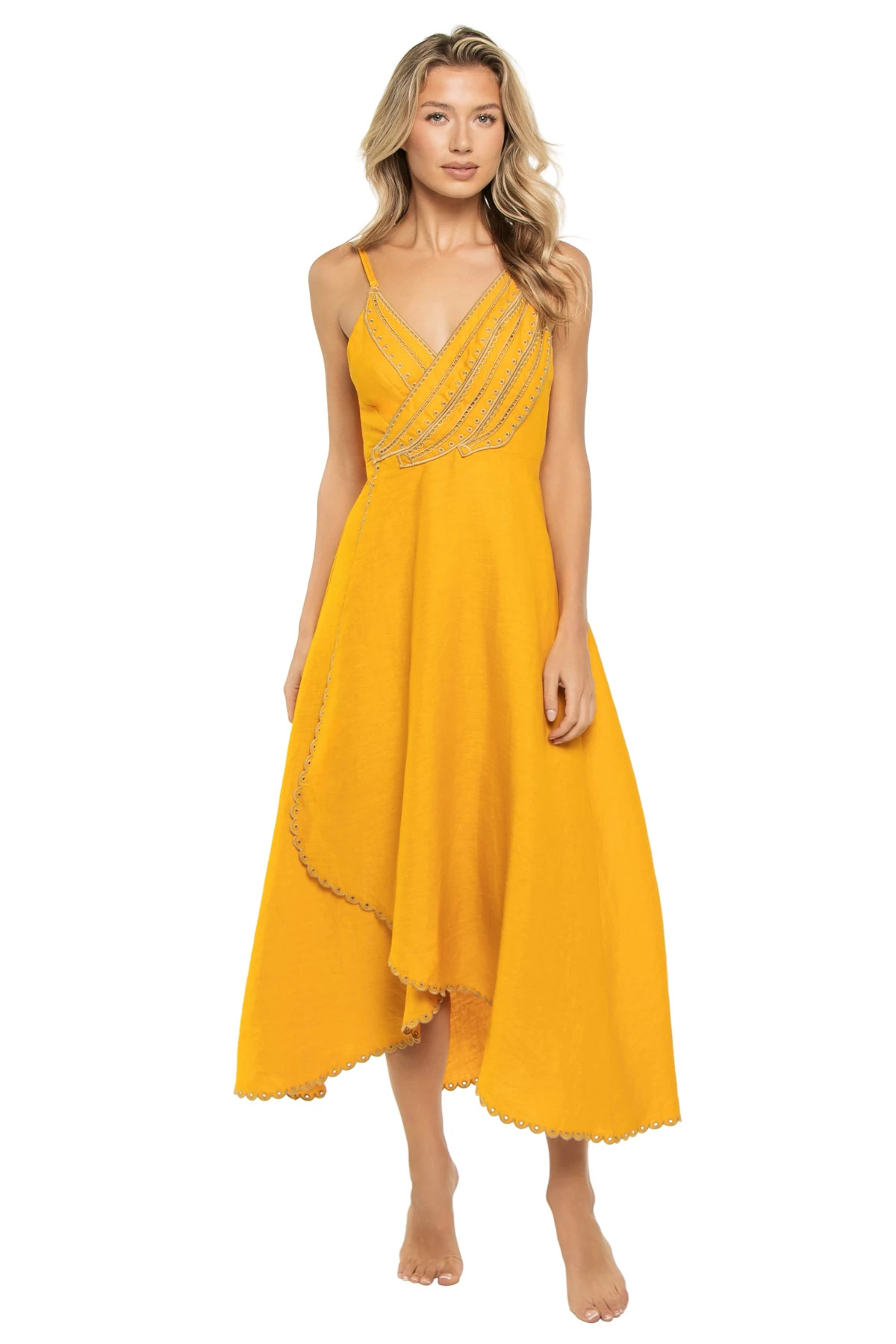YELLOW Bananas Wrap Front Midi Dress image number 1