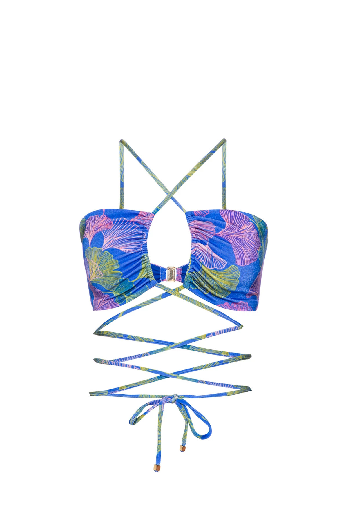 BLUE MULTI Ocean Leaf Wrap Bikini Top image number 3