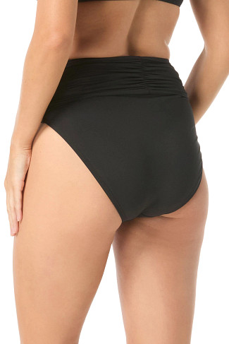 BLACK Shirred High Waist Bikini Bottom